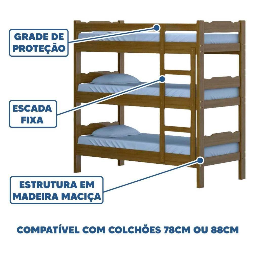Treliche Madeira Maciça Reforçada Nogueira Com 3 Colchões Shop Jm - 3