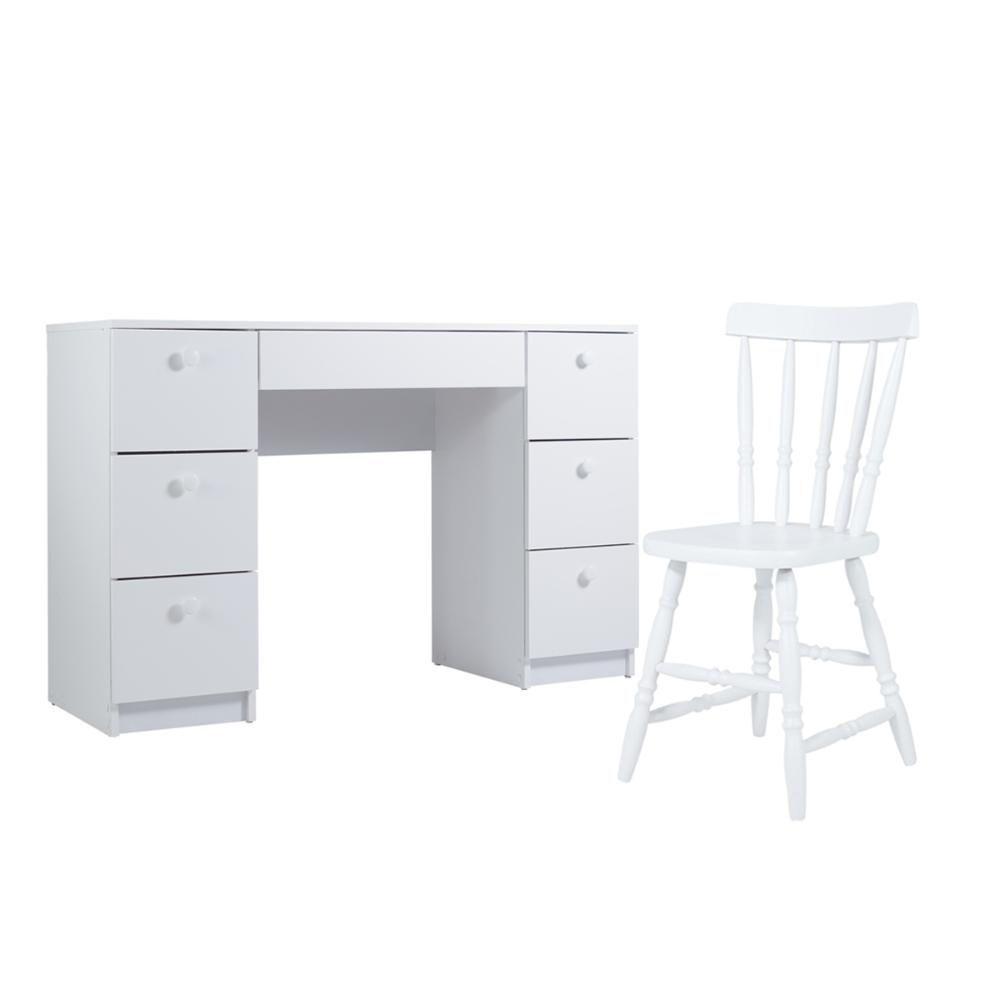 Mesa De Escritório Ditália 7 Gavetas Com Cadeira Pe-100 Branco - 1