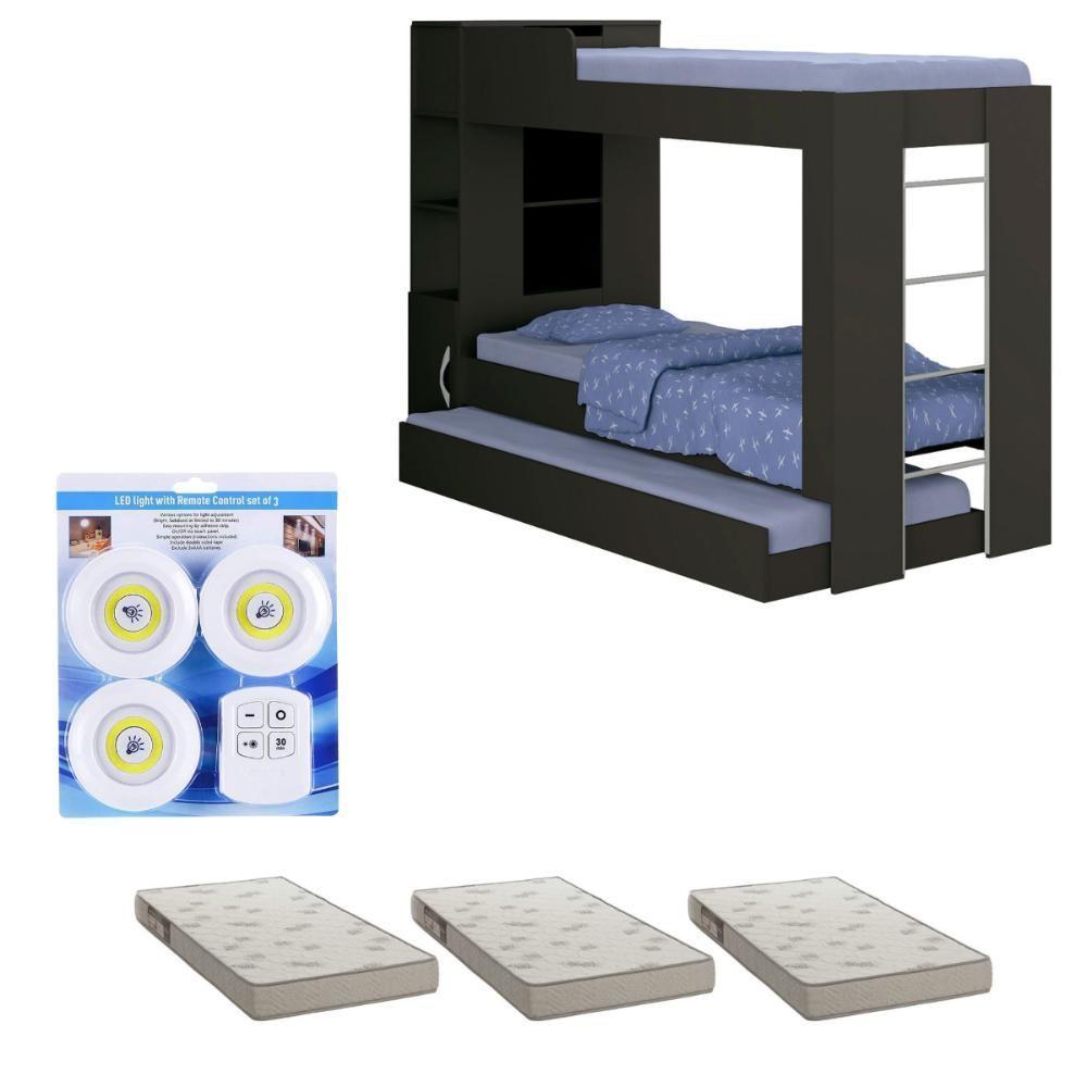 Beliche Ditália Cama Auxiliar Com Colchões + Kit Luz Cm-15 Preto - 1