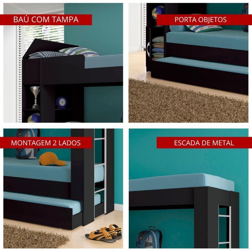 Beliche Ditália Cama Auxiliar Com Colchões + Kit Luz Cm-15 Preto - 8