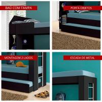 Beliche Ditália Cama Auxiliar Com Colchões + Kit Luz Cm-15 Preto - 8