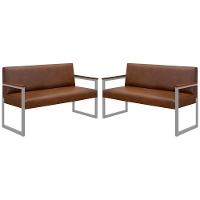 Conjunto 2 Sofás De 2 Lugares Niterói Couro Marrom Em Metal Champanhe - 1