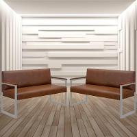 Conjunto 2 Sofás De 2 Lugares Niterói Couro Marrom Em Metal Champanhe - 2