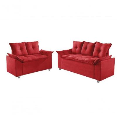 Conjunto Sofá 2 E 3 Lugares Viena Veludo Vermelho