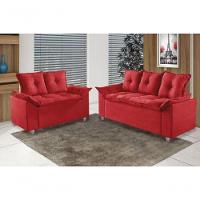 Conjunto Sofá 2 E 3 Lugares Viena Veludo Vermelho - 3