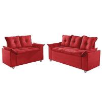 Conjunto Sofá 2 E 3 Lugares Viena Veludo Vermelho
