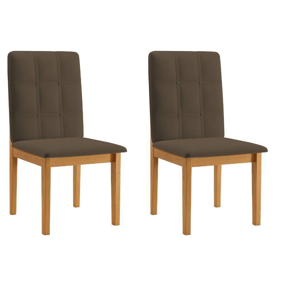 Conjunto 2 Cadeiras ágata Veludo Marrom Com Botões Pés Em Madeira Jcm - 1