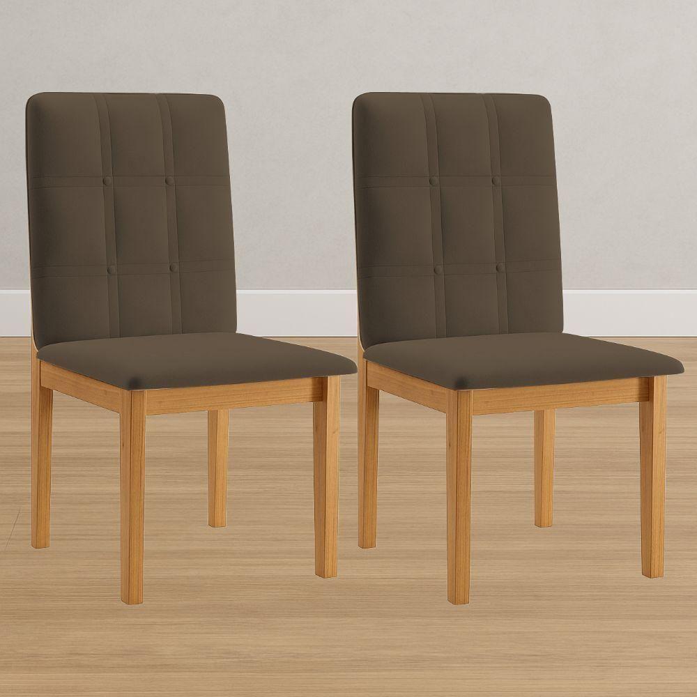 Conjunto 2 Cadeiras ágata Veludo Marrom Com Botões Pés Em Madeira Jcm - 2