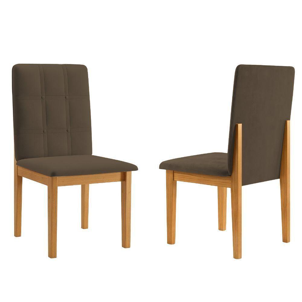 Conjunto 2 Cadeiras ágata Veludo Marrom Com Botões Pés Em Madeira Jcm - 4