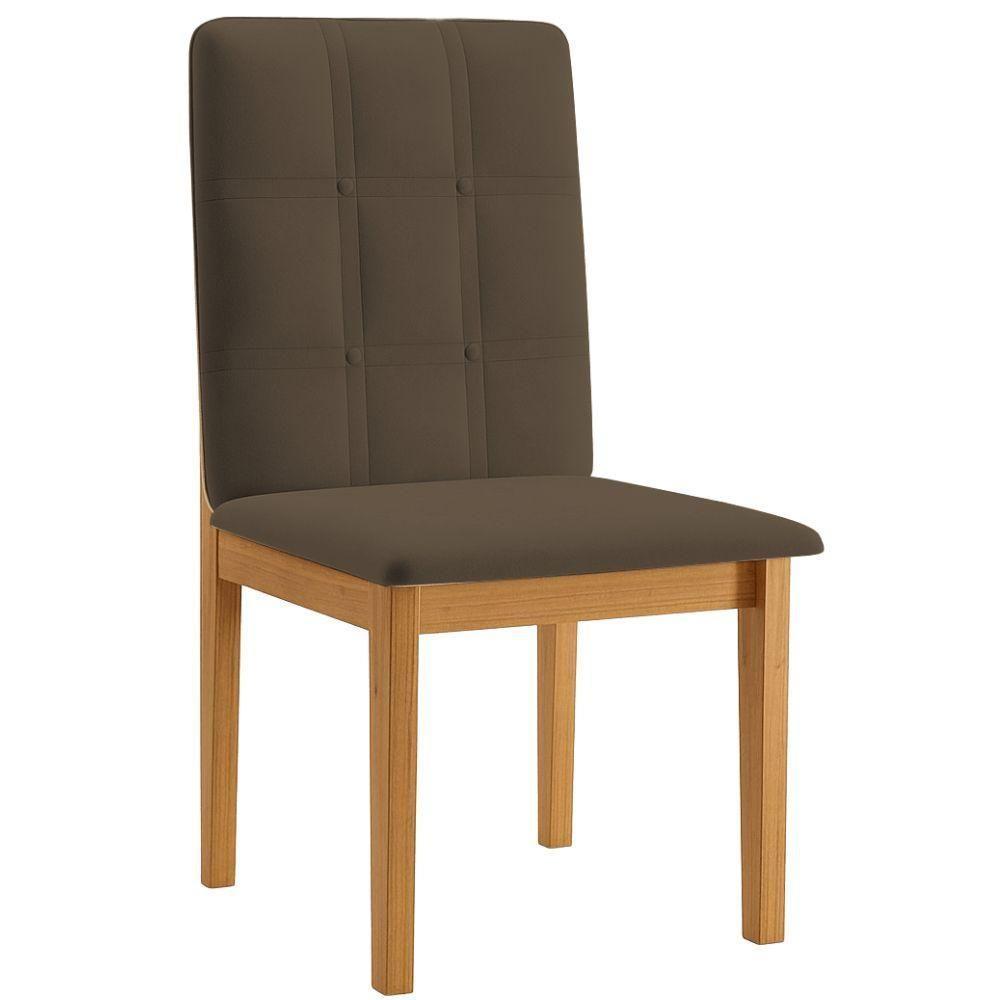 Conjunto 2 Cadeiras ágata Veludo Marrom Com Botões Pés Em Madeira Jcm - 5