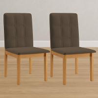 Conjunto 2 Cadeiras ágata Veludo Marrom Com Botões Pés Em Madeira Jcm - 2