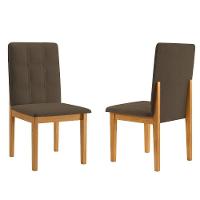 Conjunto 2 Cadeiras ágata Veludo Marrom Com Botões Pés Em Madeira Jcm