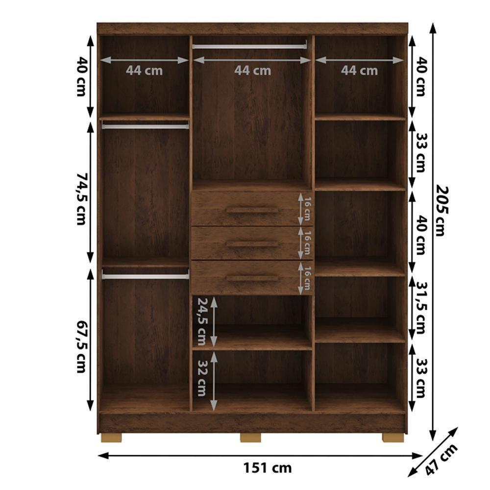 Guarda Roupa Casal 151 Cm 6 Portas 3 Gavetas 10020 Vlr Imbuia - 3