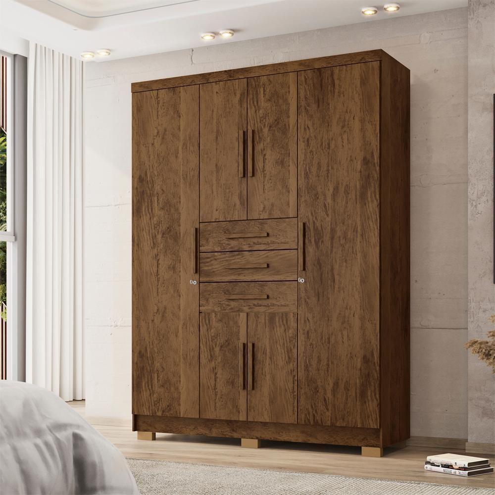 Guarda Roupa Casal 151 Cm 6 Portas 3 Gavetas 10020 Vlr Imbuia - 8
