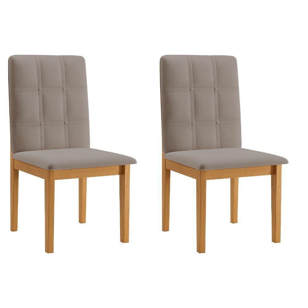 Conjunto 2 Cadeiras ágata Veludo Bege Com Botões Pés Em Madeira Jcm - 1