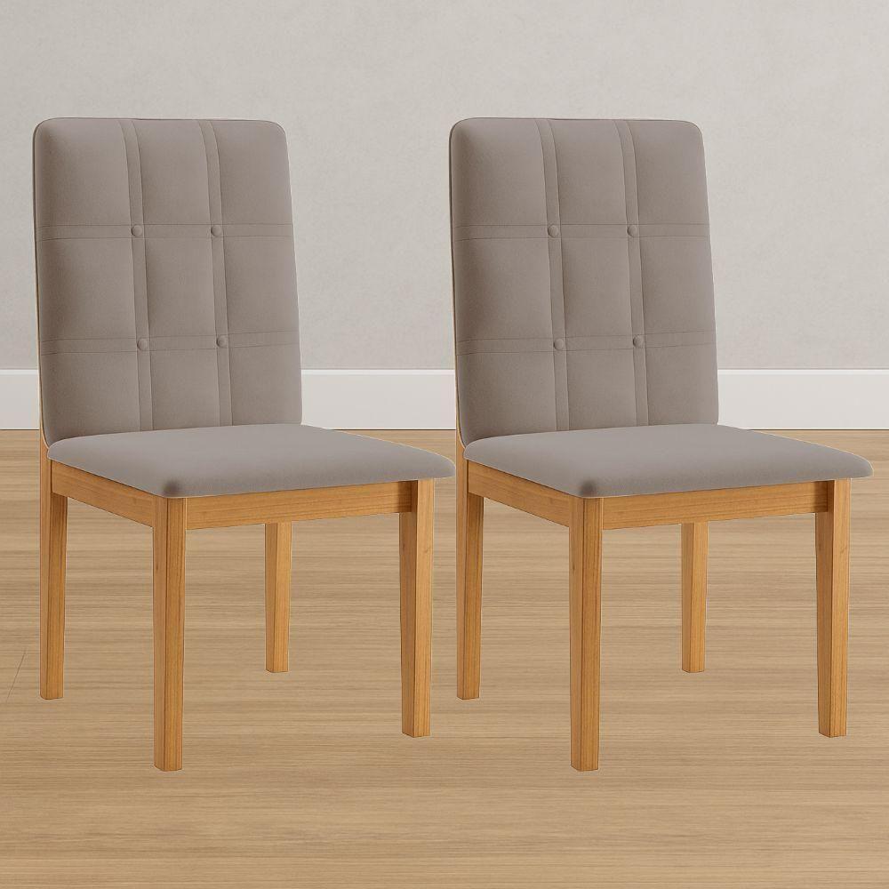 Conjunto 2 Cadeiras ágata Veludo Bege Com Botões Pés Em Madeira Jcm - 2