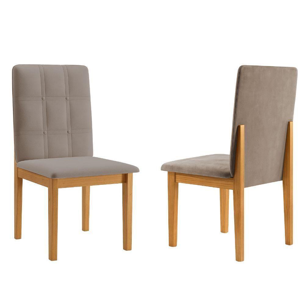 Conjunto 2 Cadeiras ágata Veludo Bege Com Botões Pés Em Madeira Jcm - 4