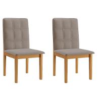 Conjunto 2 Cadeiras ágata Veludo Bege Com Botões Pés Em Madeira Jcm - 1