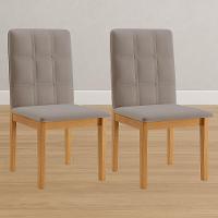 Conjunto 2 Cadeiras ágata Veludo Bege Com Botões Pés Em Madeira Jcm - 2