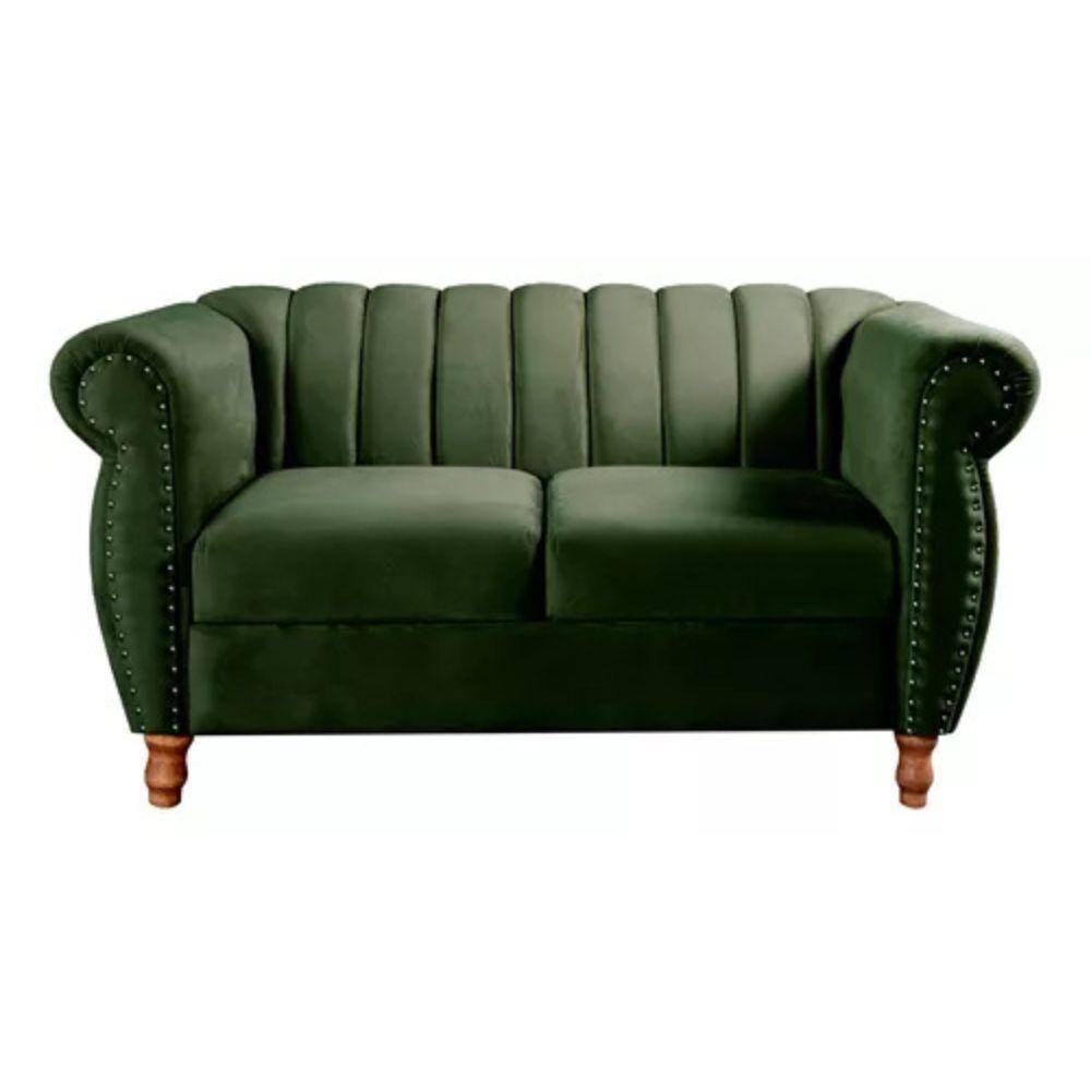 Sofá Chesterfield 2 Lugares Realeza Vintage Retrô Veludo Verde - 2