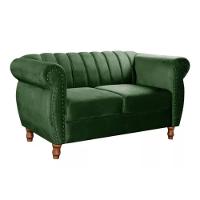 Sofá Chesterfield 2 Lugares Realeza Vintage Retrô Veludo Verde - 1
