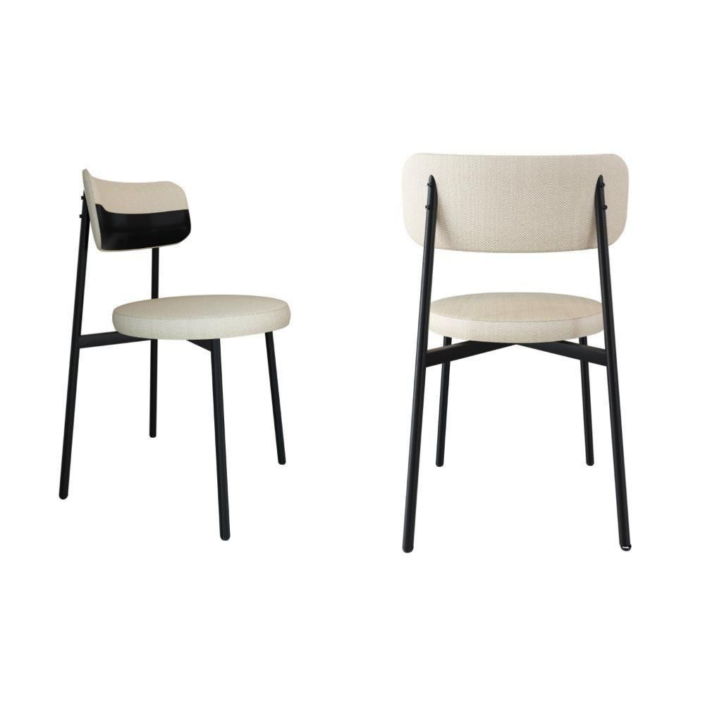 2 Unidades Cadeira Kyta Fixa C-4 Pés 50 X 44,7 X 83,8 Cm. Corriente Areia-courino Preto Corriente Areia-courino Preto - 1