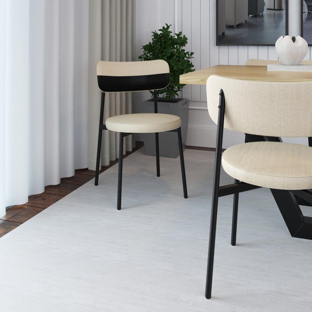 2 Unidades Cadeira Kyta Fixa C-4 Pés 50 X 44,7 X 83,8 Cm. Corriente Areia-courino Preto Corriente Areia-courino Preto - 2