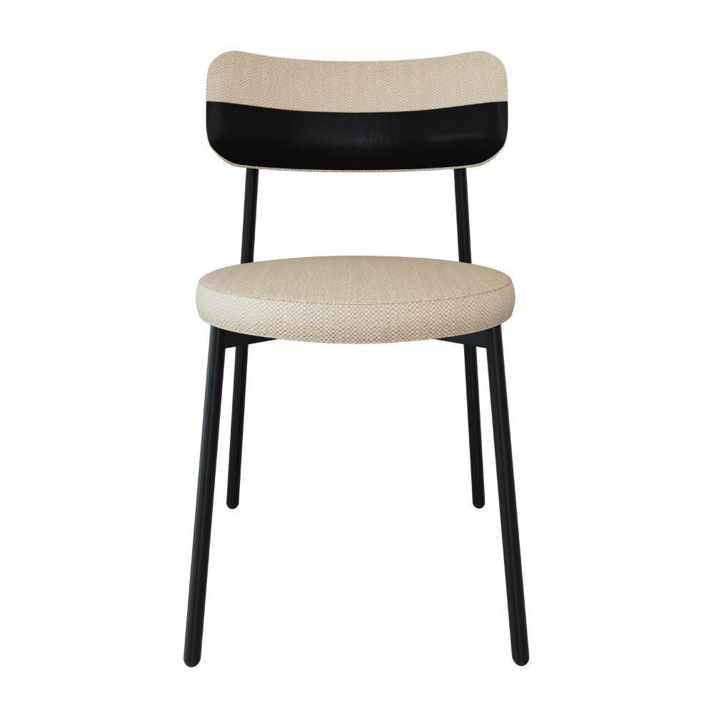 2 Unidades Cadeira Kyta Fixa C-4 Pés 50 X 44,7 X 83,8 Cm. Corriente Areia-courino Preto Corriente Areia-courino Preto - 4