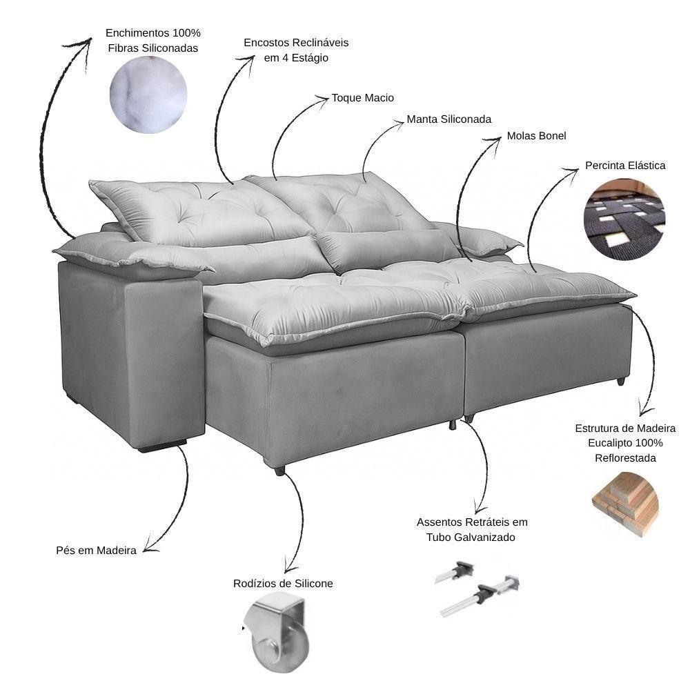 Sofá Retrátil Reclinável Porto Veludo Cappuccino 2 M - 7