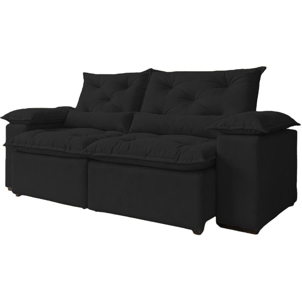 Sofá Retrátil Reclinável Porto Veludo Preto 2 M - 1