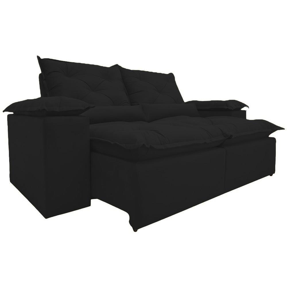 Sofá Retrátil Reclinável Porto Veludo Preto 2 M - 5