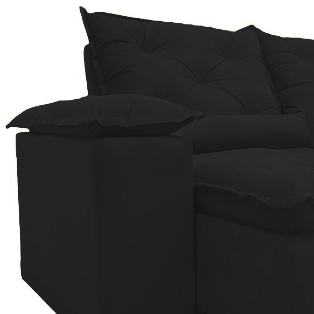 Sofá Retrátil Reclinável Porto Veludo Preto 2 M - 6