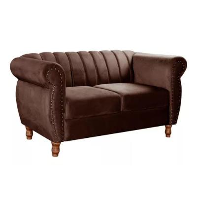 Sofá Chesterfield 2 Lugares Realeza Vintage Retrô Veludo Marrom