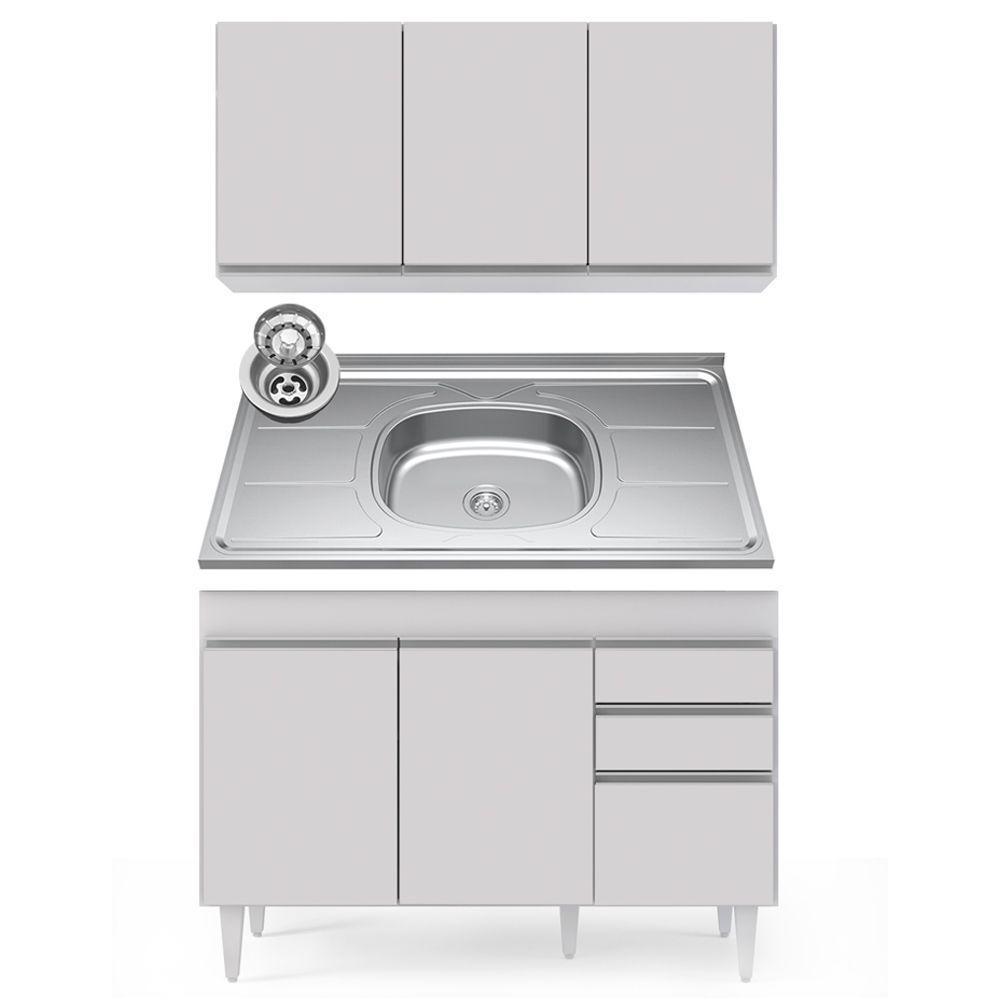 Armário Aéreo E Balcão Com Pia 120Cm Michigan Branco - 1