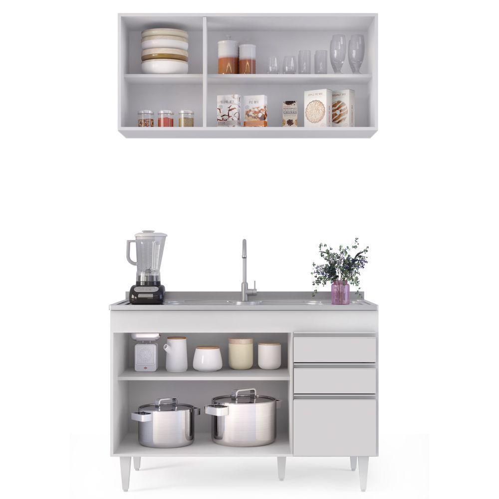 Armário Aéreo E Balcão Com Pia 120Cm Michigan Branco - 6