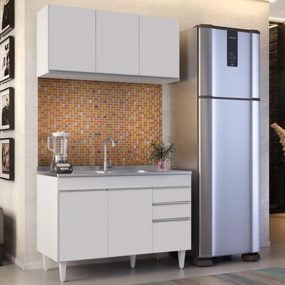 Armário Aéreo E Balcão Com Pia 120Cm Michigan Branco - 7