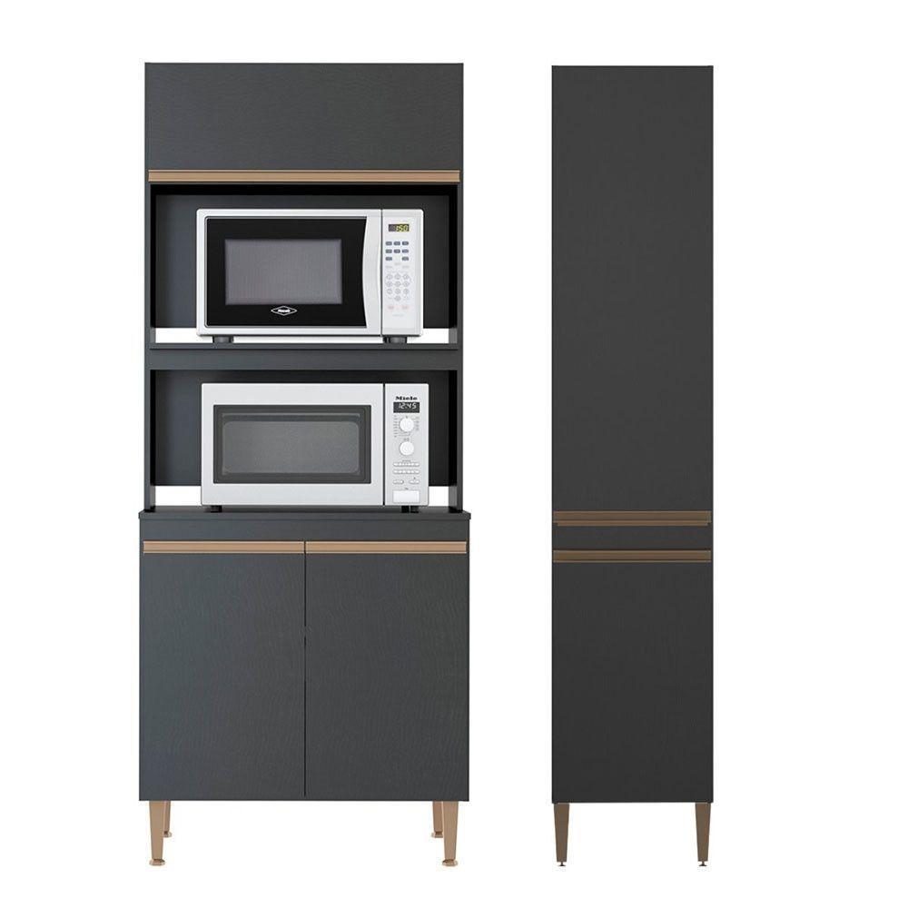 Kit 2 Armários Multiuso Nicho Forno E Microondas Menu Móveis Preto - 1
