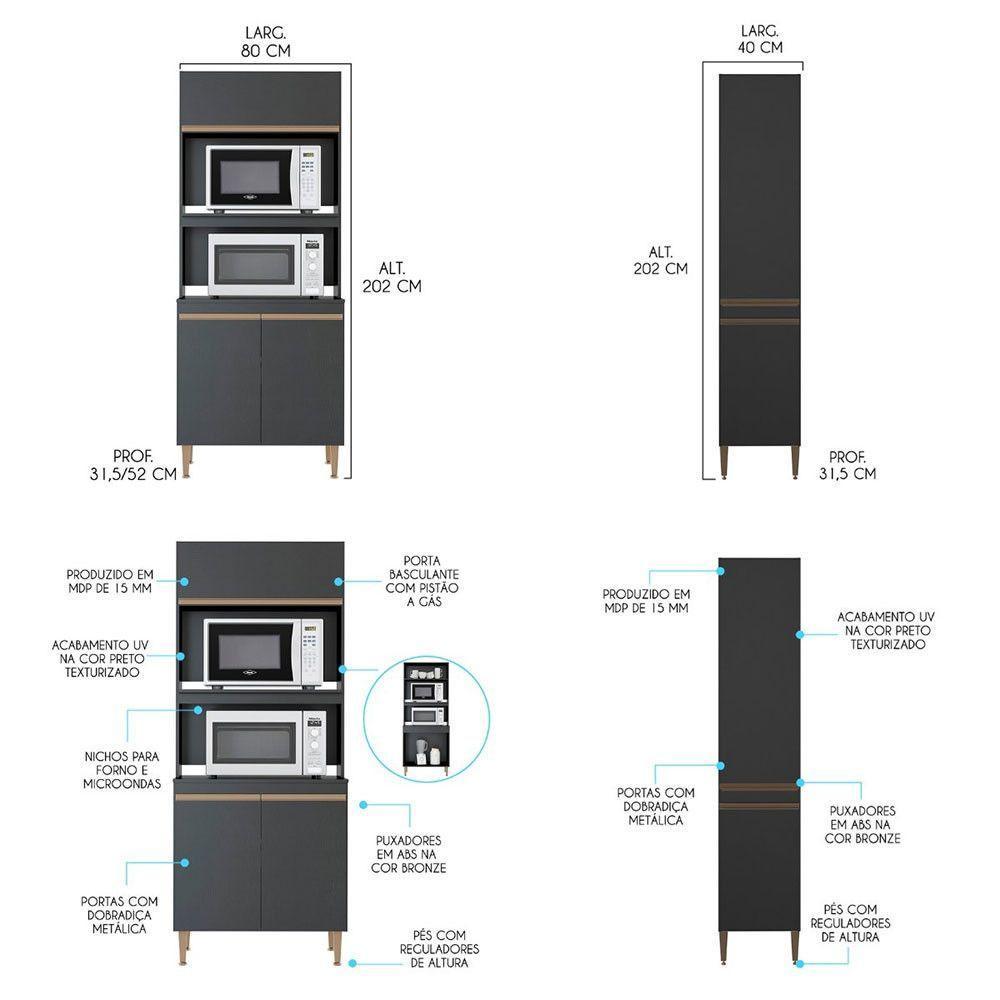 Kit 2 Armários Multiuso Nicho Forno E Microondas Menu Móveis Preto - 2