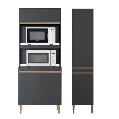 Kit 2 Armários Multiuso Nicho Forno E Microondas Menu Móveis Preto
