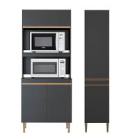 Kit 2 Armários Multiuso Nicho Forno E Microondas Menu Móveis Preto - 1