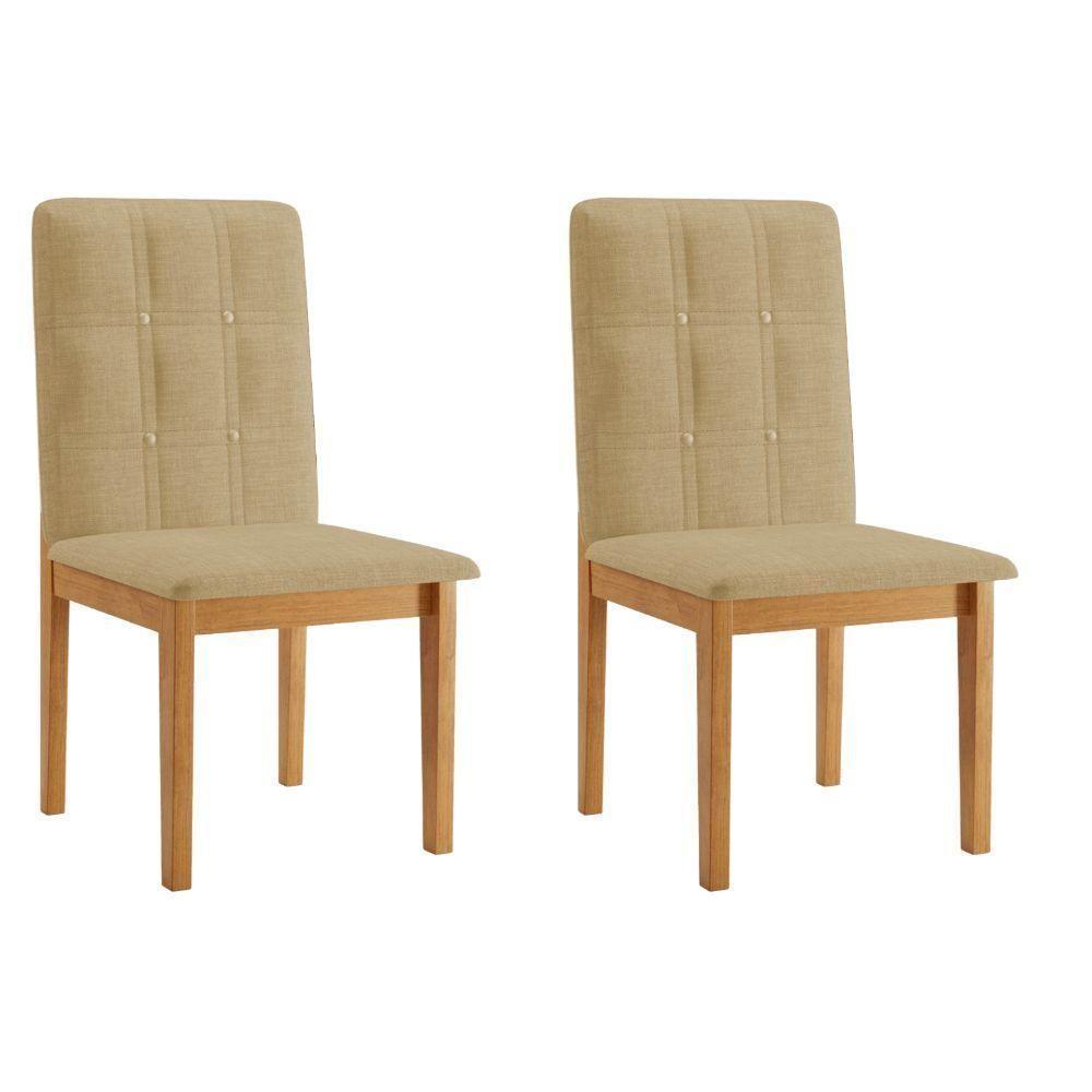 Conjunto 2 Cadeiras ágata Linho Bege Com Botões Pés Em Madeira Jcm - 1