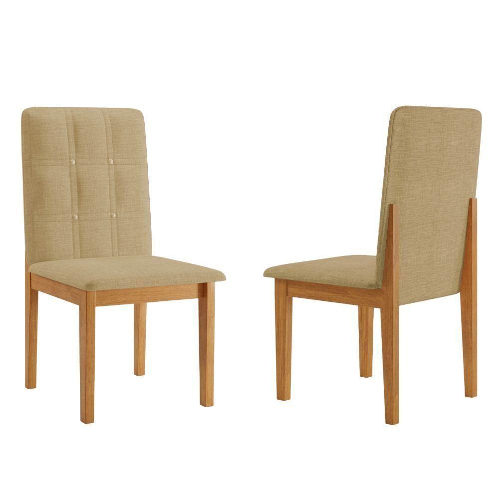 Conjunto 2 Cadeiras ágata Linho Bege Com Botões Pés Em Madeira Jcm - 4