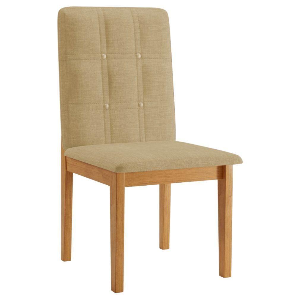 Conjunto 2 Cadeiras ágata Linho Bege Com Botões Pés Em Madeira Jcm - 5