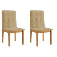Conjunto 2 Cadeiras ágata Linho Bege Com Botões Pés Em Madeira Jcm - 1