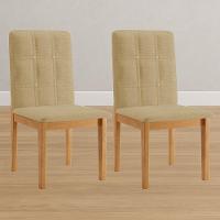 Conjunto 2 Cadeiras ágata Linho Bege Com Botões Pés Em Madeira Jcm - 2