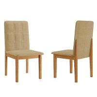 Conjunto 2 Cadeiras ágata Linho Bege Com Botões Pés Em Madeira Jcm
