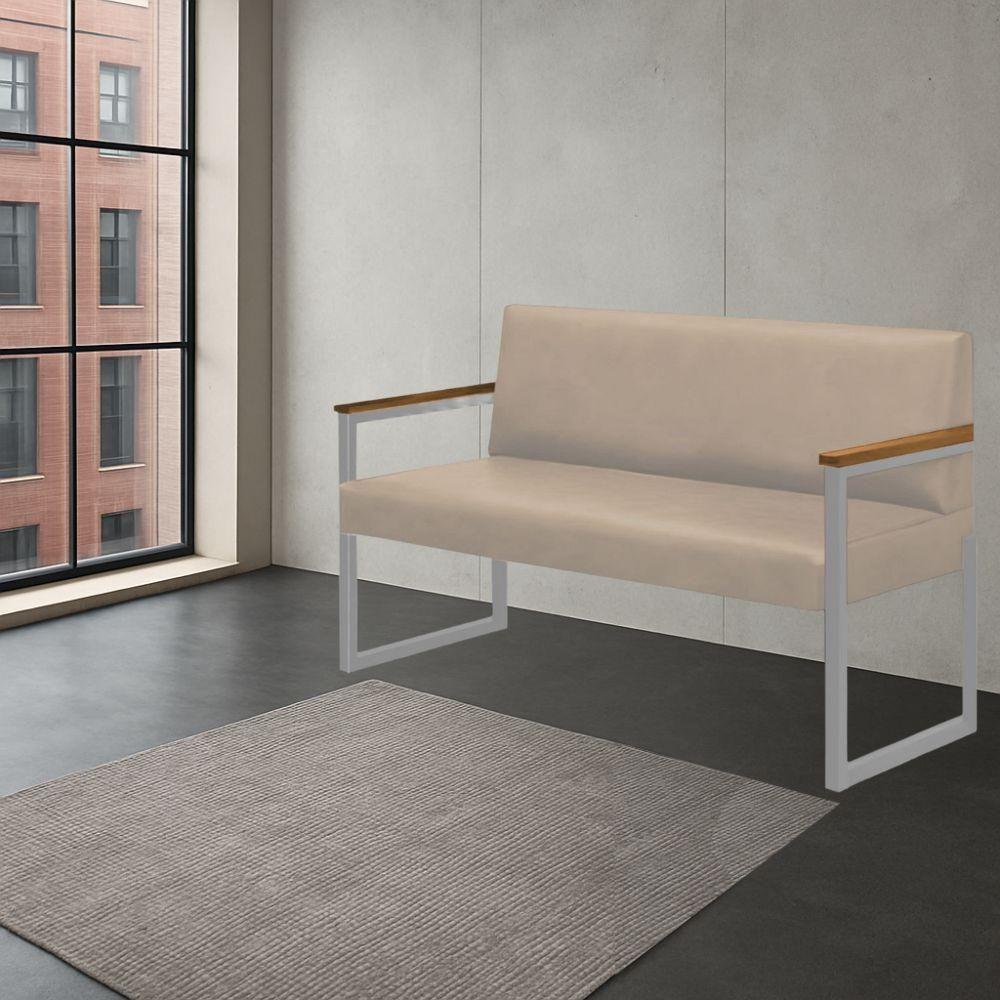 Sofá 2 Lugares Niterói Couro Off White Em Metal Champanhe - 2