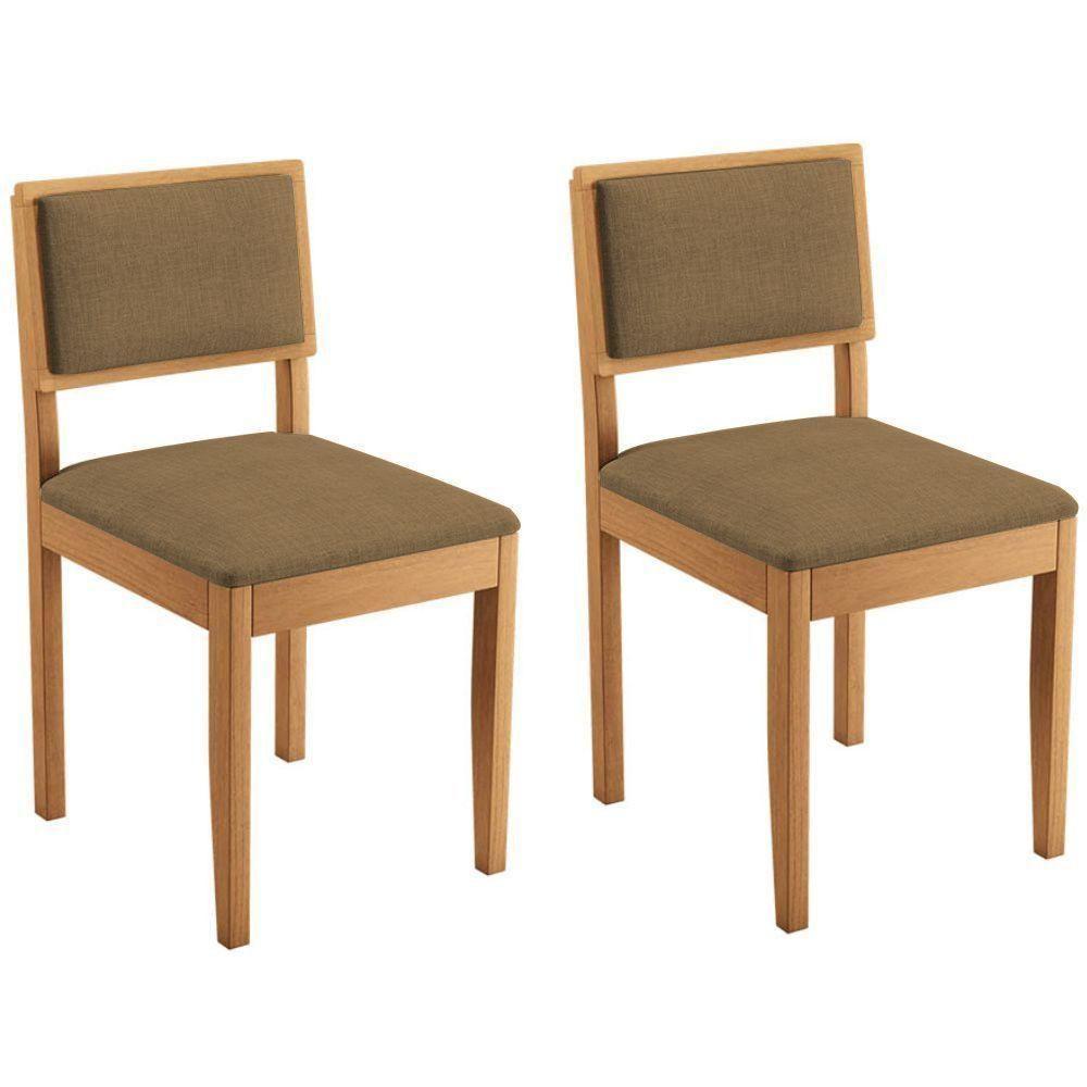 Conjunto 2 Cadeiras Jade 04 Linho Marrom Pés Em Madeira Jcm - 1
