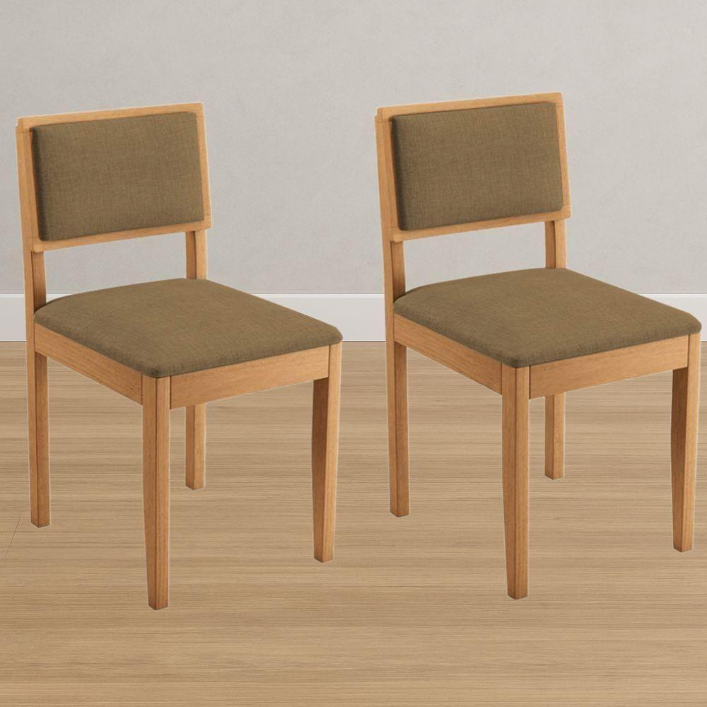 Conjunto 2 Cadeiras Jade 04 Linho Marrom Pés Em Madeira Jcm - 2