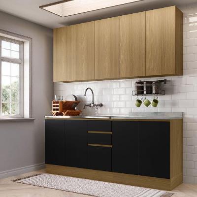 Cozinha Compacta 4 Pçs Tampo 200cm Slim Luciane Móveis Freijó/freijó Brasil/preto